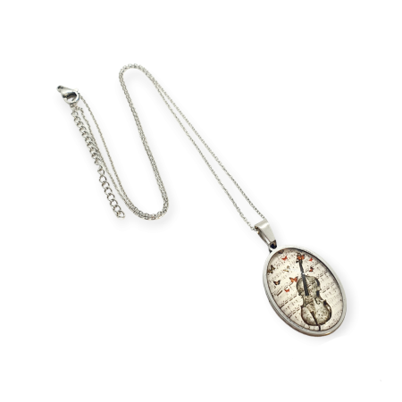 necklace steel silver violin
